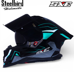 Steelbird Air SBH-61 ISS SXE RACE-X Glossy Black Cyan Green Full Face - Image 6