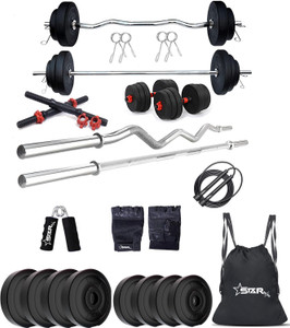 STARX 20 kg PVC GYM KIT WITH 3FT CURL, 3FT STRAIGHT ROD AND ACCESSORIES Home Gym Combo