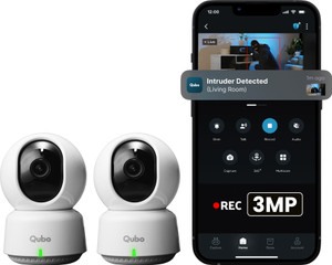 Qubo Smart 360� 2K Wi-Fi Camera | 3MP [Pack of 2]|AI Alerts|Alarm| Cloud+SD Storage Security Camera