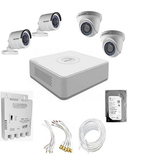 HIKVISION Hikvision 2 MP camera setup with 4 Camera, DVR, Power Supply, Hard Disk and Connectors Security Camera