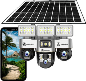 ApnaCam 15+15+15MP FHD 4G Solar Battery 3 PTZ Street Light IP67 Outdoor CCTV Security Camera