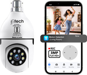 IFITech 3MP Full HD+ Bulb Camera | WiFi Pan/Tilt Indoor CCTV Wireless Camera | 360° Security Camera