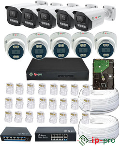 IP Pro 5 MP 10IP camera set, 10ch NVR, Cat 6, 5Dome 5Bullet , 8+4Port ...