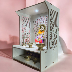 HOODWIN Pooja Mandir Temple Home Office temple H- 15.5 L- 11.5 W -11 In Home Temple Engineered Wood Home Temple