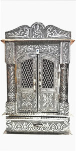 RS HANDICRAFT AND MARBLES plywood silver oxidised COATED home n office mandir with size 12L*6D INCH Solid Wood Home Temple
