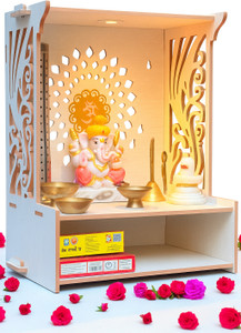 HOODWIN Pooja Mandir Home Office with LED Light Home Temple Engineered Wood Home Temple Engineered Wood Home Temple