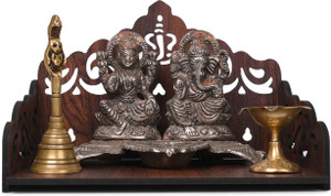 Gojeeva Premium Ganesh Ji Carved Pattern Devghar, Set-Top Box Stand Wooden Mandir Temple Engineered Wood Home Temple