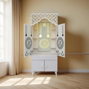 Matterhorn Divine Dwelling Pooja Mandir|Temple for Home & Office with Led Back Light Engineered Wood Home Temple