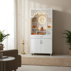 Foxit Furniture White Marble Wooden Temple With Light Engineered Wood Home Temple Engineered Wood Home Temple