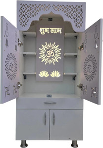 shivoja Designer Temple for Home/Pooja Mandir with Led Light and storage Engineered Wood Home Temple