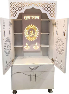 Xester Wooden Temple For Home Pooja Mandir: Temple For Office With Decorative LED Light Stone Home Temple