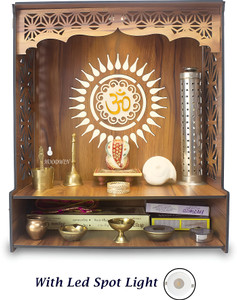 HOODWIN Pooja Mandir Home Office with LED Light H- 18 L- 16 W -8.75 In Wood Temple Engineered Wood Home Temple