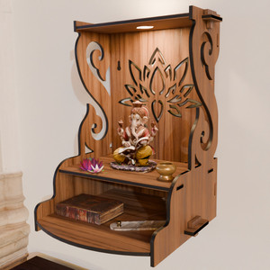 Nived GODAVARI Spotlight Mandir 12 inch Wide Wall Mount Devghar Poojaghar Color Walnut Engineered Wood Home Temple
