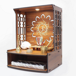 Foxit Beautiful Wooden Pooja Stand Home & Office Puja Mandir,Home tample with Light T1 Engineered Wood Home Temple