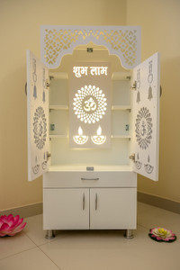 shivoja Designer Temple for Home/Pooja Mandir with Led Light and storage Engineered Wood Home Temple