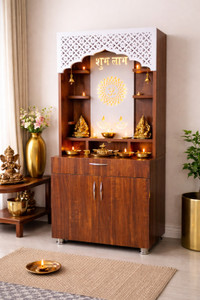 Flipkart Perfect Homes Studio Wooden Mandir for Home , Pooja Mandir with Storage Drawer & Cabinet Engineered Wood Home Temple
