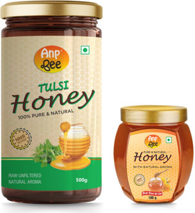 ANP BEE 100% Pure, Unprocessed Tulsi Honey 500g with Raw Natural Honey 100g Combo Pack