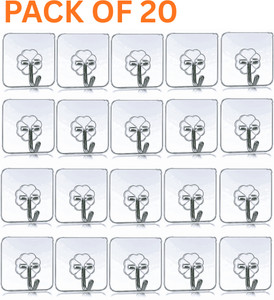 Depoff Pack of 20 Self Adhesive Wall Hooks Heavy Duty Transparent Plastic Stick Hooks Hook 20