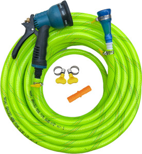 MASHKI 15 Meter (50 Feet) 3 Layered Braided Pipe With 8 Pattern Water Spary Gun For Gardening, Car washing, Home Use, Pet Wash Etc Hose Pipe