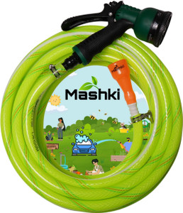 MASHKI 30 Meter / 100 FEET ( Size:0.5 Inch / 12.5mm ) Braided 3- Layered Hose Pipe With 8 Pattern Water Spray Gun, Clamps, Universal Adapter For Gardening, Car Washing, Bike Washing, Pet Wash Etc 100 Feet Braided Water Pipe With 8 Pattern Water Sprayer Hose Pipe