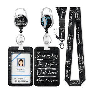HASTHIP Adjustable ID Card Lanyard with Quick Carabiner (Black) - Image 1