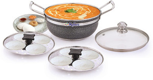 MAHAVIR Stainless Steel Idli Cooker Multi Kadai With Glass Lid Induction & Standard Idli Maker
