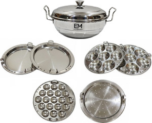 Evermont 6 Plates Stainless Steel Multi Kadai with (Triply Bottom) Bottom Induction & Standard Idli Maker