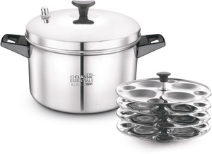 Classic Essentials Stainless Steel Idli Cooker with 4 Plates, 16 Idlis Silver Standard Idli Maker
