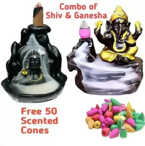 Shree Shyam Traders Adiyogi and Ganesha combo with 50 pcs fragrance cones Polyresin Incense Holder