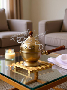 Qadri Arts Premium Metal Dhoop Dani Incense Stand | Indian Puja Dhoop Dani with Handle Iron Incense Holder
