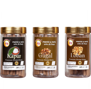 SHRESHTHA PREMIUM KAPUR, GUGAL, LOBAN DRY DHOOP STICKS (3X100GMS) 300GMS JAR PACKING KAPUR, LOBAN, GUGAL