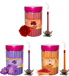 शंख Rose, Lavender & Kesar Chandan Dhoop Stick (Incense Stick) Pack of 300 gram (100 + 100 + 100) Fragrances अगरबत्ती