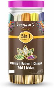 Kreyam's Agarbatti Combo Pack 5 in 1 Incense sticks Jasmine, Ratrani, Champa, Tulsi, Melon 225 Sticks For Pooja Items