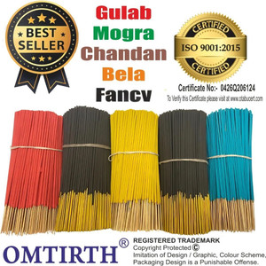 Omtirth INCENSESTICK COMBO SET OF 5 400gm GULAB, MOGRA, CHANDAN, BELA, FANCY