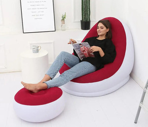 HUENISH Inflatable Air Chair with Footstool Furniture (A 81002) (116x98x83 cm) (Maroon) Vinyl 1 Seater Inflatable Sofa