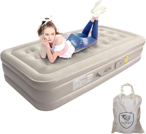 rich mart Inflatable Blow Up Air Bed Mattress Sofa with Pump, Pillow & Storage Bag PU Leatherette 2 Seater Inflatable Sofa