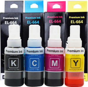 GREENBERRI T664 Ink For L130,L380,L210,L220,L310, L350Printers - (C/M/Y/Bk - 70g x 4) Black + Tri Color Combo Pack Ink Bottle