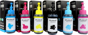 Splashjet T673 Refill Ink for L805, L800, L1800, L810 - (70gm x 6 Color Set) - Black + Tri Color Combo Pack Ink Bottle