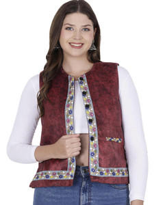 ARUNA KULLU HANDLOOM Sleeveless Self Design Women Jacket