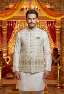 safa marwa Sleeveless Embroidered Men Jacket