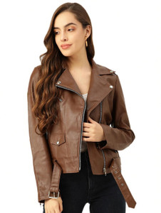 Leather Retail Full Sleeve Solid Women Jacket
