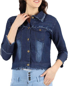 Qtsy 3/4th Sleeve Solid Women Denim Jacket