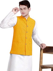 click n buy Sleeveless Embroidered Men Jacket