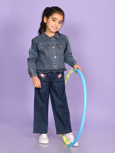 Superminis Full Sleeve Solid Girls Denim Jacket