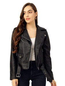 Leather Retail Full Sleeve Solid Women Jacket