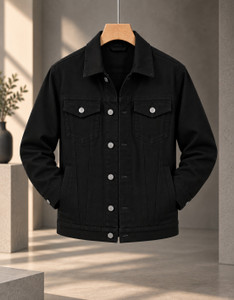 MONTREZ Men Solid Casual Denim Jacket - Image 1