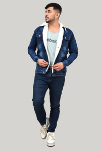 HIBOK Full Sleeve Washed Men Denim Jacket