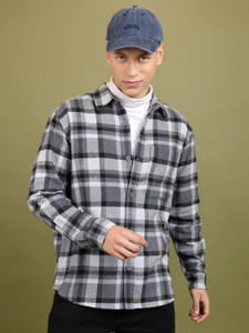 HIGHLANDER Men Checkered Casual Black, Grey, White Shirt