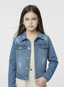 Clothify Full Sleeve Washed Girls Denim Jacket