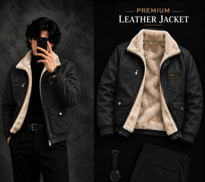 MOTREX Men Solid Leather Jacket - Image 1